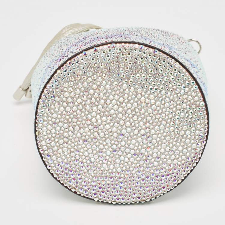 Pre Owned Christian Louboutin Silver Crystal Embellished Leather Marie Jane Bucket Bag