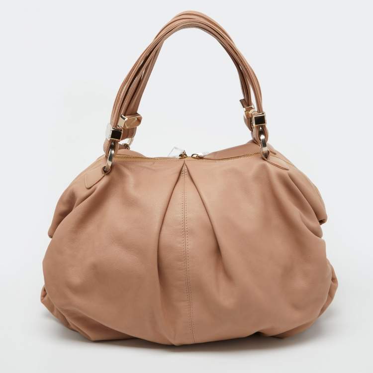 Pre Owned Christian Louboutin Beige Leather Zip Satchel