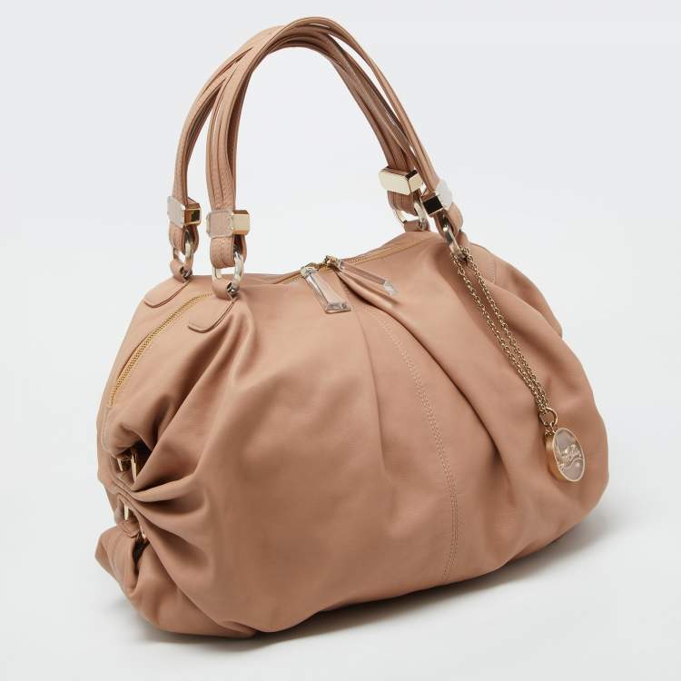 Pre Owned Christian Louboutin Beige Leather Zip Satchel