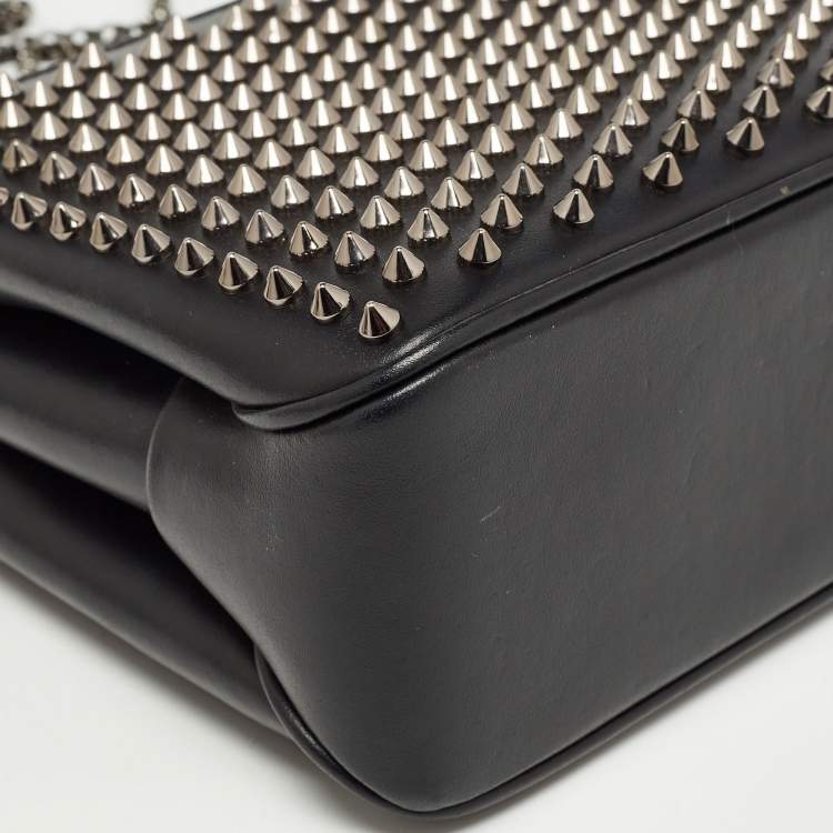 Pre Owned Christian Louboutin Black Leather Triloubi Chain Shoulder Bag