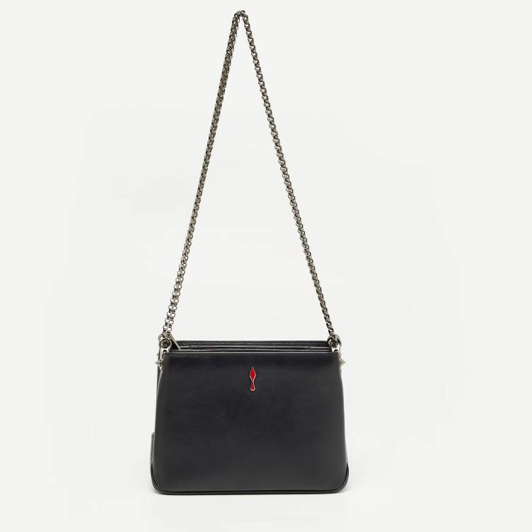 Pre Owned Christian Louboutin Black Leather Triloubi Chain Shoulder Bag