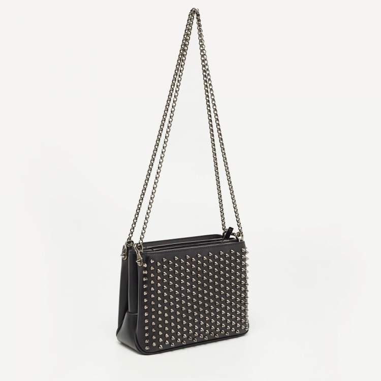 Pre Owned Christian Louboutin Black Leather Triloubi Chain Shoulder Bag