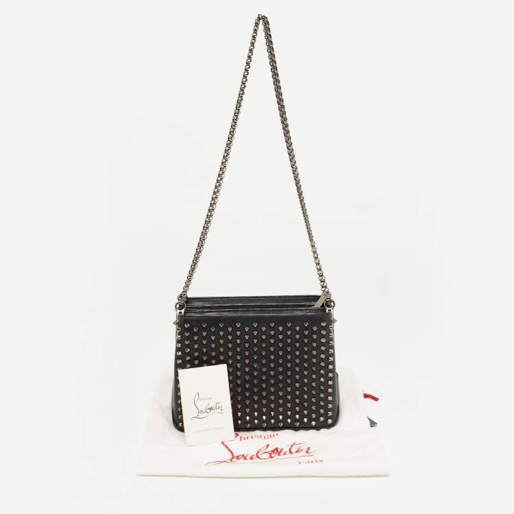 Pre Owned Christian Louboutin Black Leather Triloubi Chain Shoulder Bag