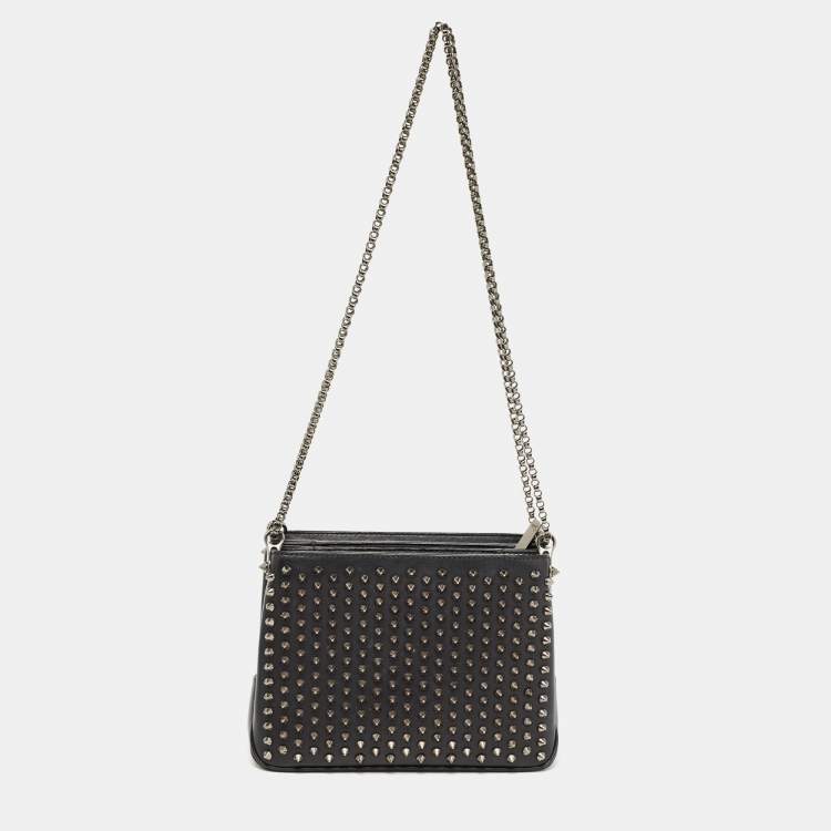 Pre Owned Christian Louboutin Black Leather Triloubi Chain Shoulder Bag