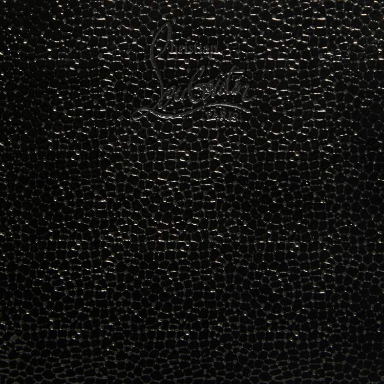 Pre Owned Christian Louboutin Black Crackled Patent Leather Zip Around Continental Wallet