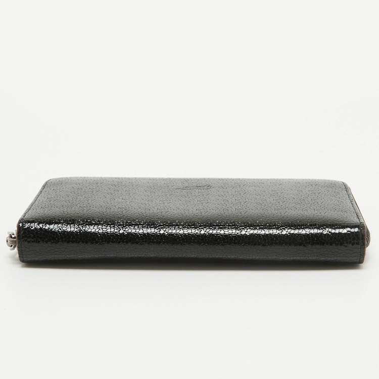 Pre Owned Christian Louboutin Black Crackled Patent Leather Zip Around Continental Wallet