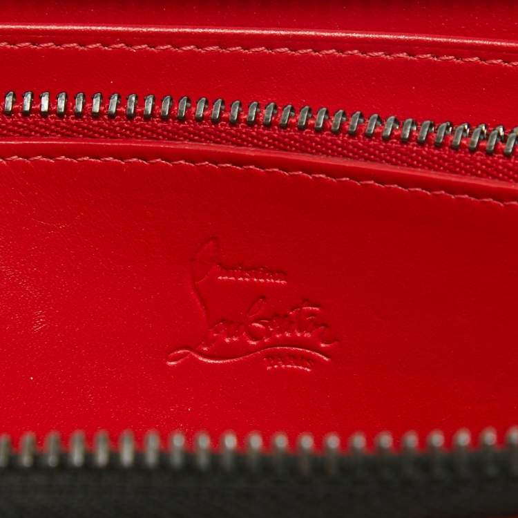 Pre Owned Christian Louboutin Black Crackled Patent Leather Zip Around Continental Wallet