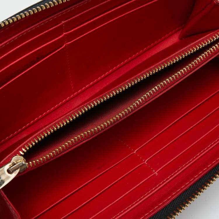 Pre Owned Christian Louboutin Black Leather Spikes Panettone Zip Around Wallet