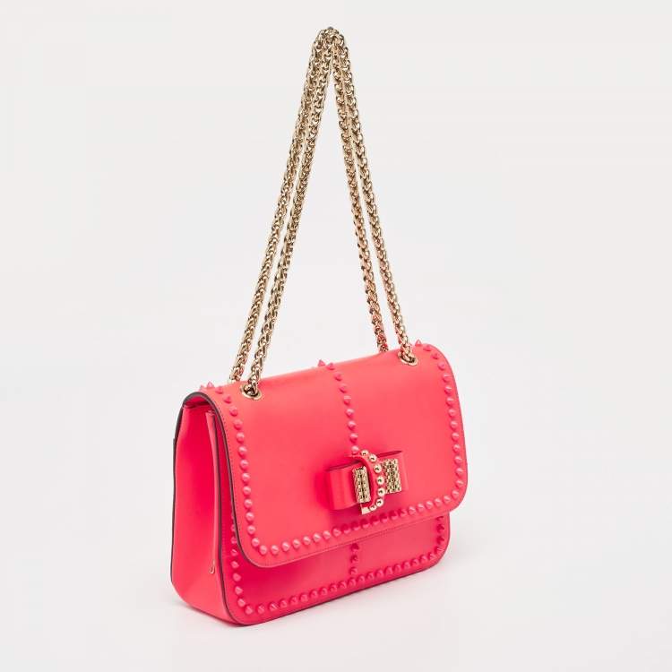 Pre Owned Christian Louboutin Neon Pink Matte and Patent Leather Sweet Charity Shoulder Bag