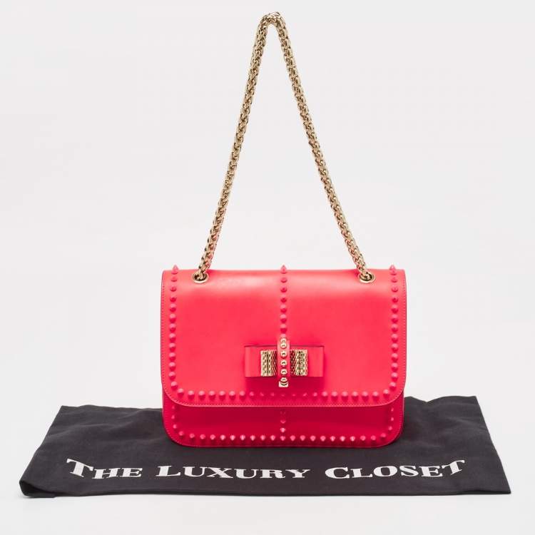 Pre Owned Christian Louboutin Neon Pink Matte and Patent Leather Sweet Charity Shoulder Bag