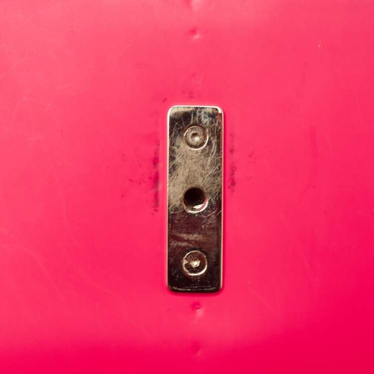 Pre Owned Christian Louboutin Neon Pink Matte and Patent Leather Sweet Charity Shoulder Bag