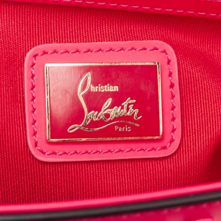 Pre Owned Christian Louboutin Neon Pink Matte and Patent Leather Sweet Charity Shoulder Bag