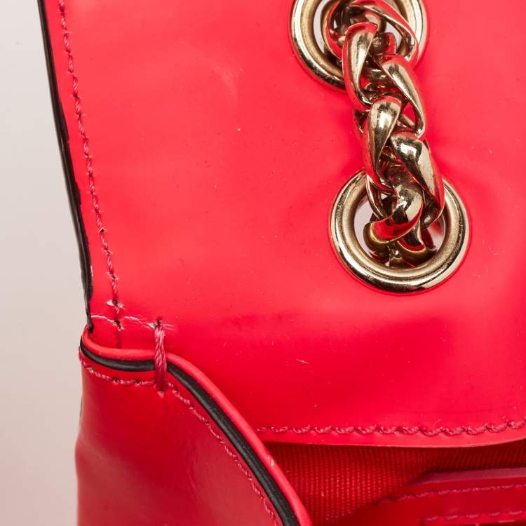 Pre Owned Christian Louboutin Neon Pink Matte and Patent Leather Sweet Charity Shoulder Bag