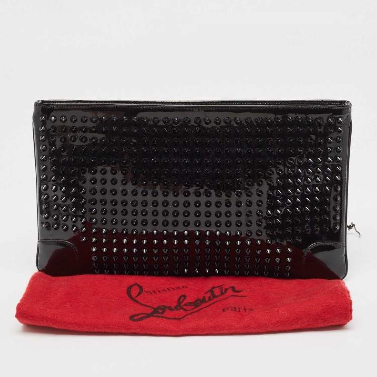 Pre Owned Christian Louboutin Black Patent Leather Loubiposh Spike Clutch