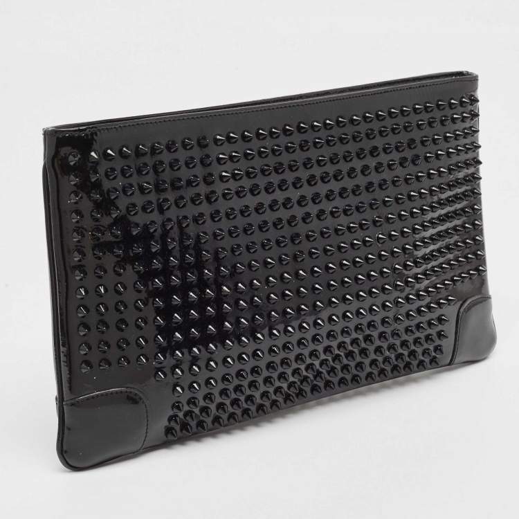 Pre Owned Christian Louboutin Black Patent Leather Loubiposh Spike Clutch