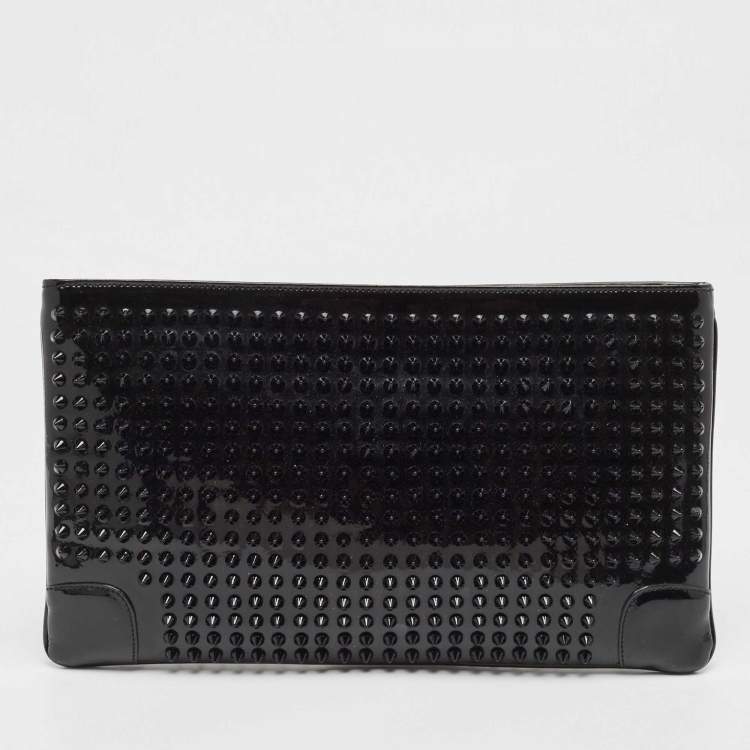 Pre Owned Christian Louboutin Black Patent Leather Loubiposh Spike Clutch