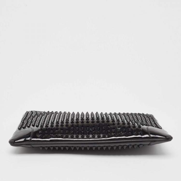 Pre Owned Christian Louboutin Black Patent Leather Loubiposh Spike Clutch