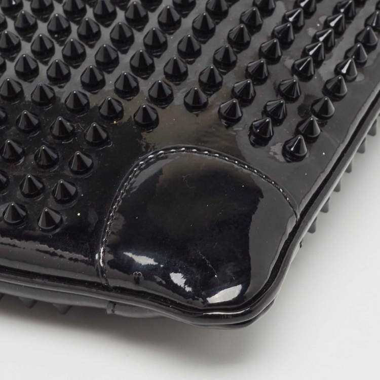 Pre Owned Christian Louboutin Black Patent Leather Loubiposh Spike Clutch