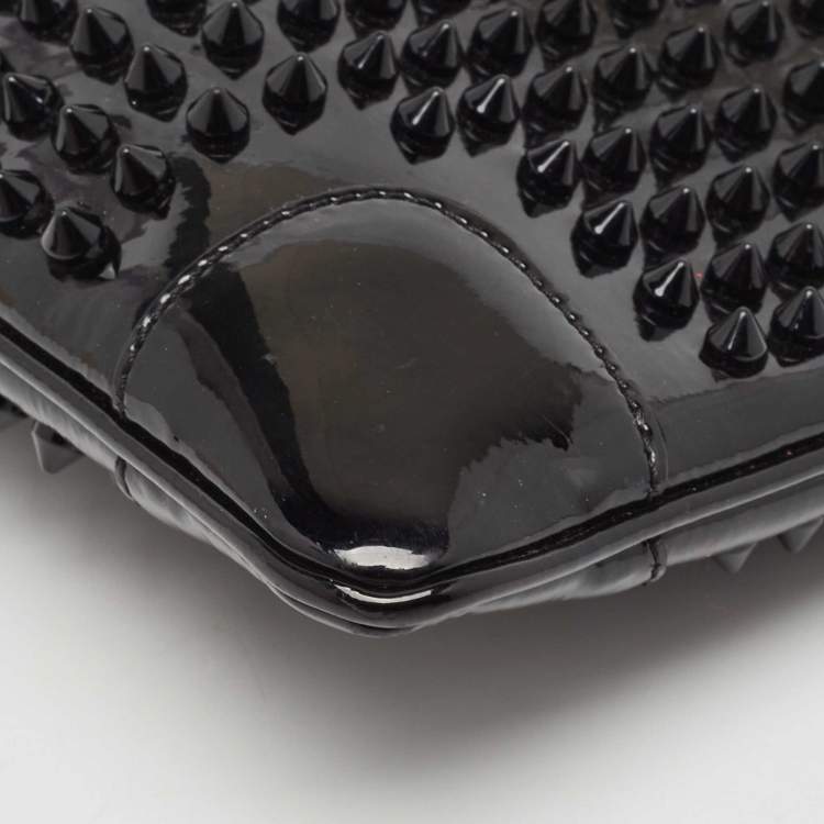 Pre Owned Christian Louboutin Black Patent Leather Loubiposh Spike Clutch