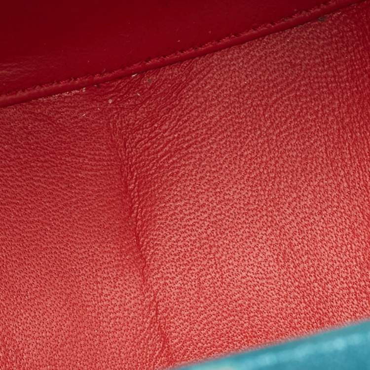 Pre Owned Christian Louboutin Teal Suede Crystals Embellished Mina Chain Clutch