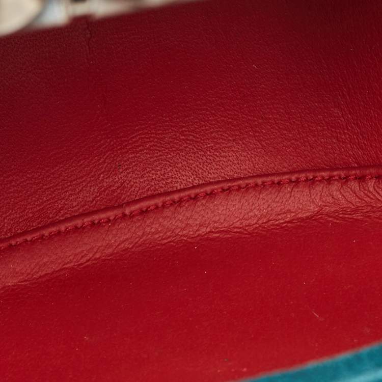 Pre Owned Christian Louboutin Teal Suede Crystals Embellished Mina Chain Clutch