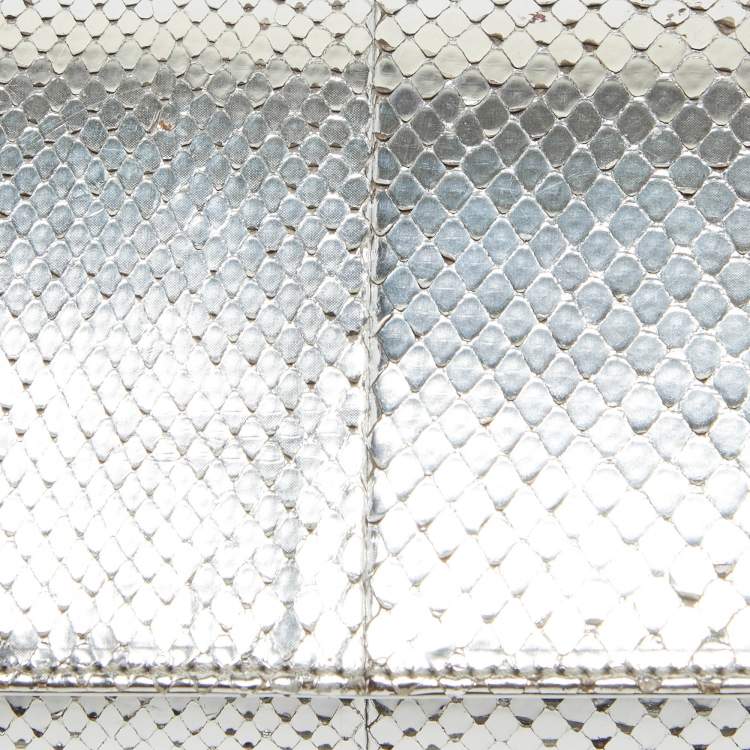 Pre Owned Christian Louboutin Silver Python Marquise Spiked Clutch
