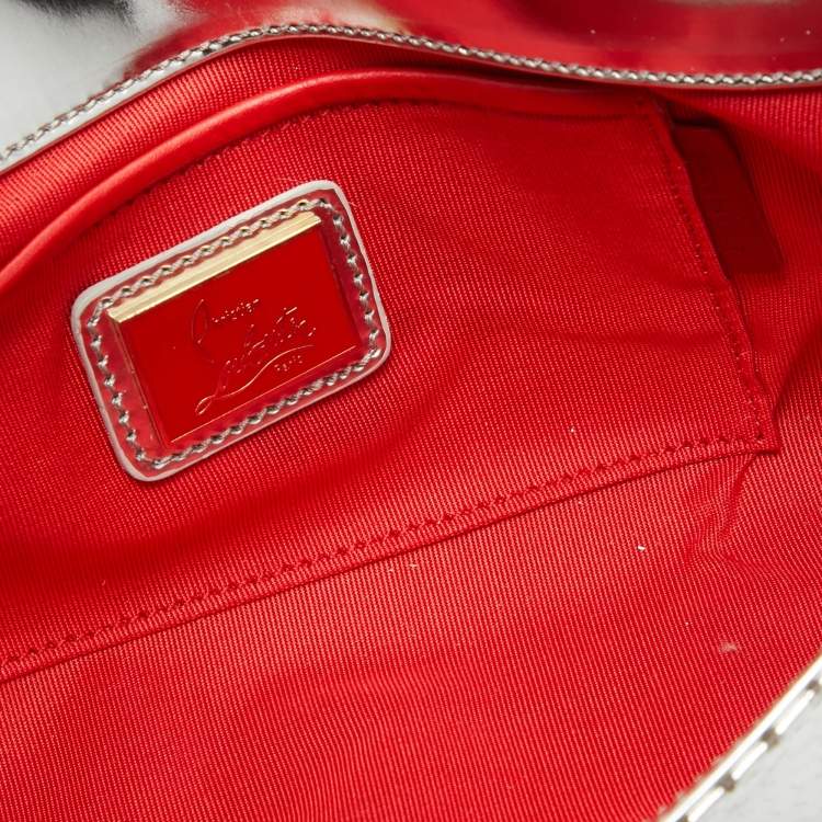 Pre Owned Christian Louboutin Silver Python Marquise Spiked Clutch
