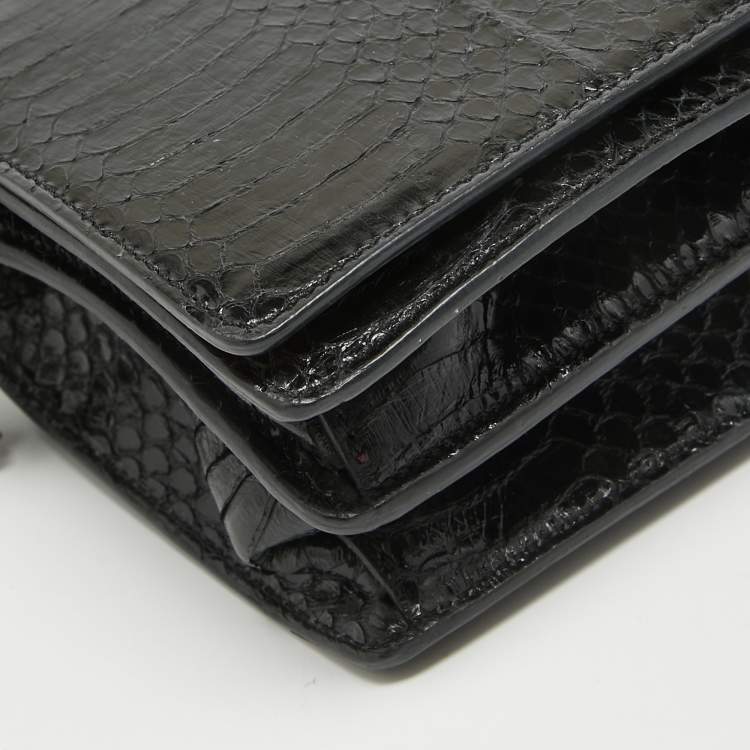 Pre Owned Christian Louboutin Black Watersnake Leather Flap Embellished Chain Bag