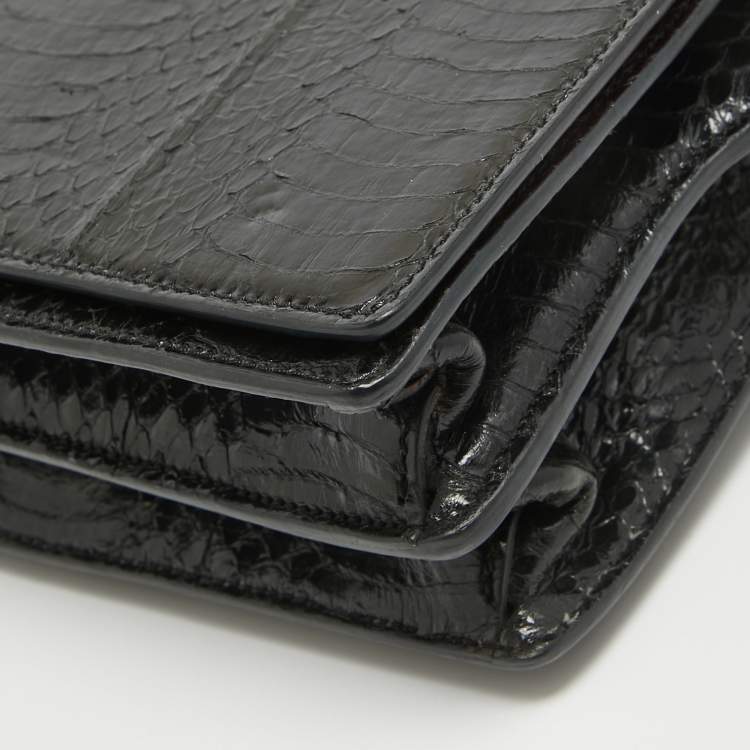 Pre Owned Christian Louboutin Black Watersnake Leather Flap Embellished Chain Bag