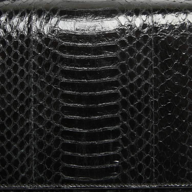 Pre Owned Christian Louboutin Black Watersnake Leather Flap Embellished Chain Bag