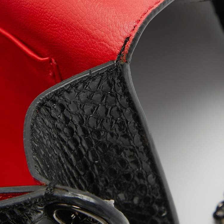Pre Owned Christian Louboutin Black Watersnake Leather Flap Embellished Chain Bag