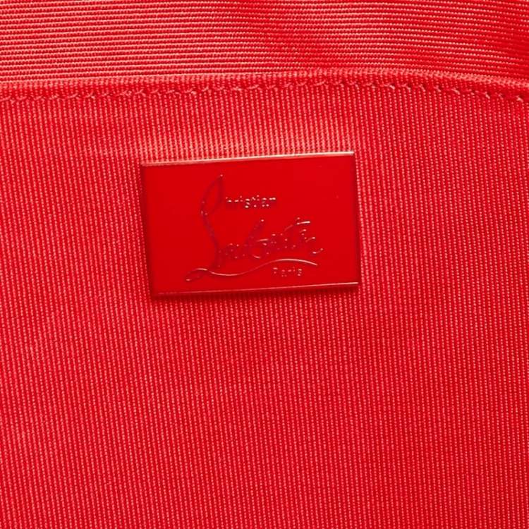 Pre Owned Christian Louboutin Neon Coral Orange Patent Leather Loubiposh Spike Chain Clutch