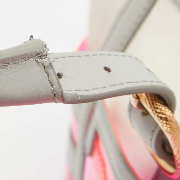 Pre Owned Christian Louboutin Pink/Grey PVC and Leather Stripe Tote