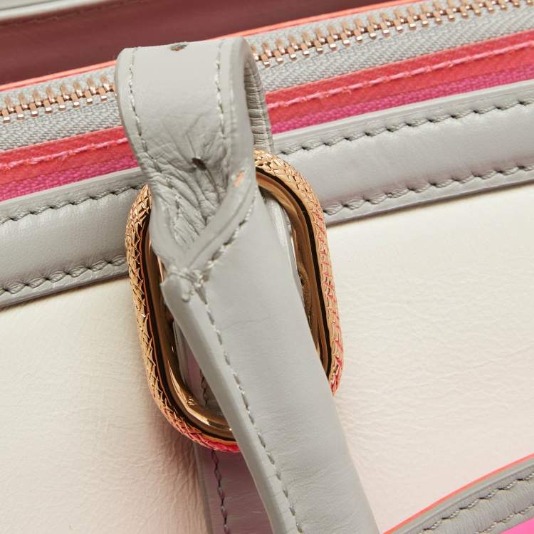 Pre Owned Christian Louboutin Pink/Grey PVC and Leather Stripe Tote