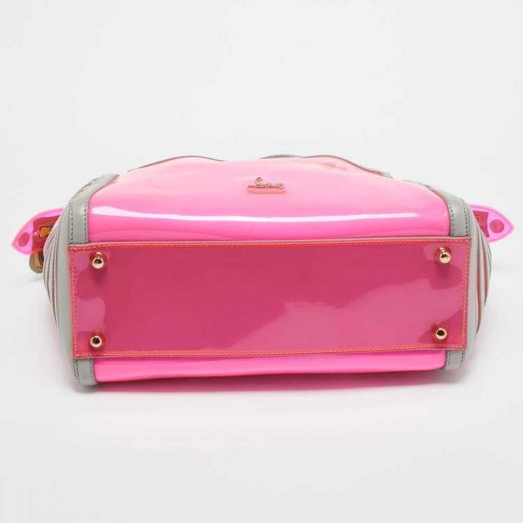 Pre Owned Christian Louboutin Pink/Grey PVC and Leather Stripe Tote