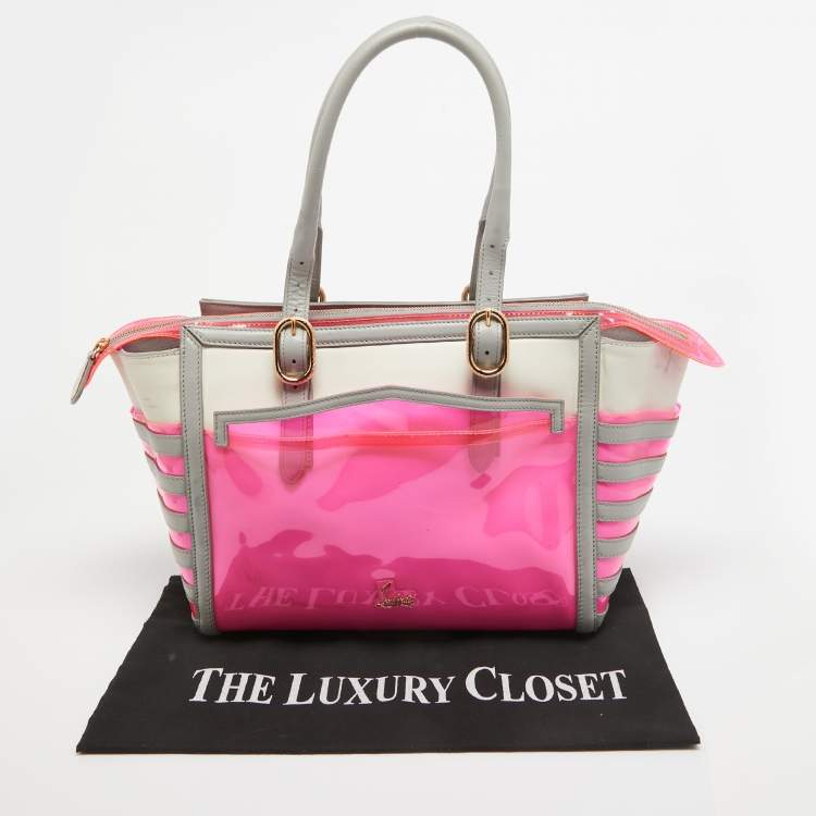 Pre Owned Christian Louboutin Pink/Grey PVC and Leather Stripe Tote