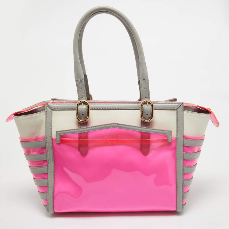 Pre Owned Christian Louboutin Pink/Grey PVC and Leather Stripe Tote
