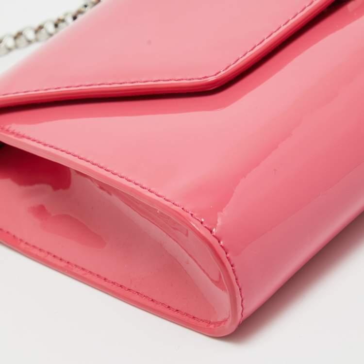 Pre Owned Christian Louboutin Pink Patent Leather Vero Dodat Chain Clutch