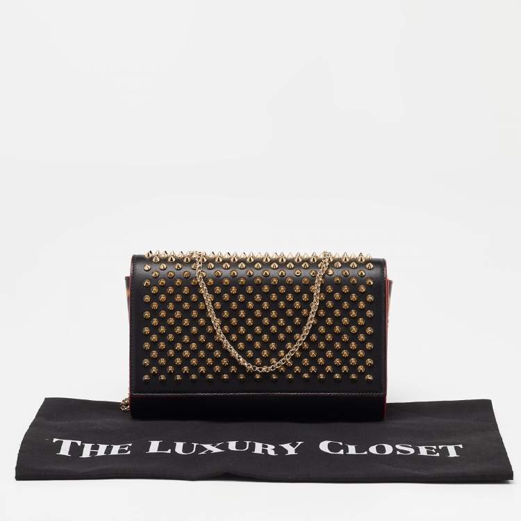Pre Owned Christian Louboutin Black Leather Paloma Spiked Chain Clutch