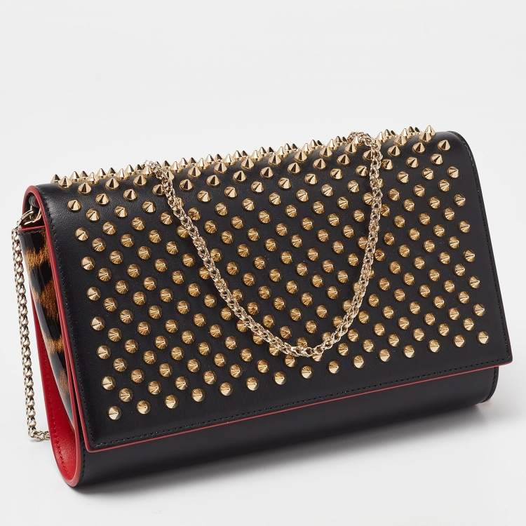 Pre Owned Christian Louboutin Black Leather Paloma Spiked Chain Clutch