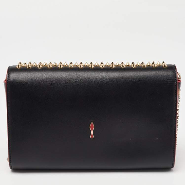 Pre Owned Christian Louboutin Black Leather Paloma Spiked Chain Clutch