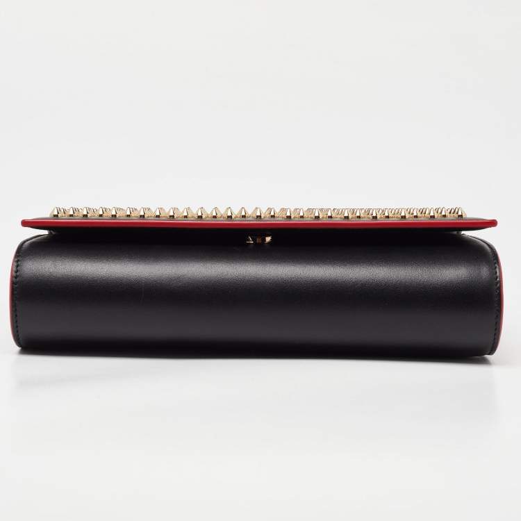 Pre Owned Christian Louboutin Black Leather Paloma Spiked Chain Clutch