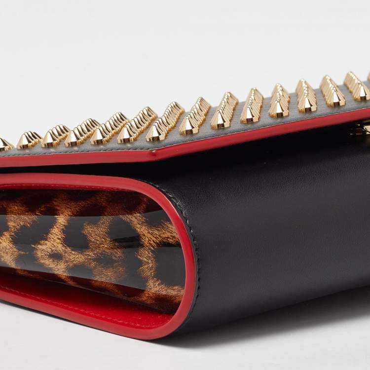 Pre Owned Christian Louboutin Black Leather Paloma Spiked Chain Clutch
