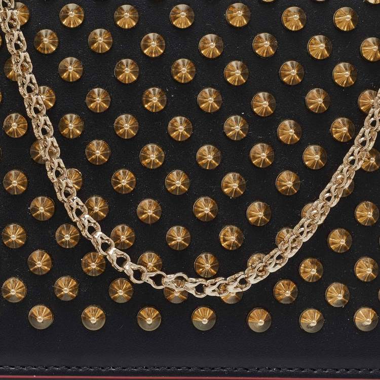 Pre Owned Christian Louboutin Black Leather Paloma Spiked Chain Clutch