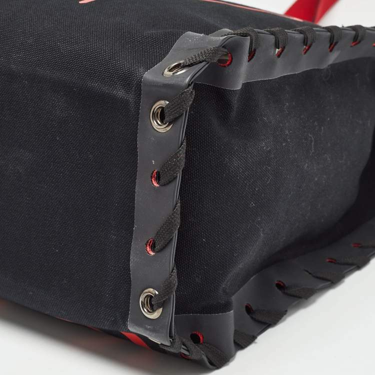 Pre Owned Christian Louboutin Black/Red Canvas Cabalace Tote