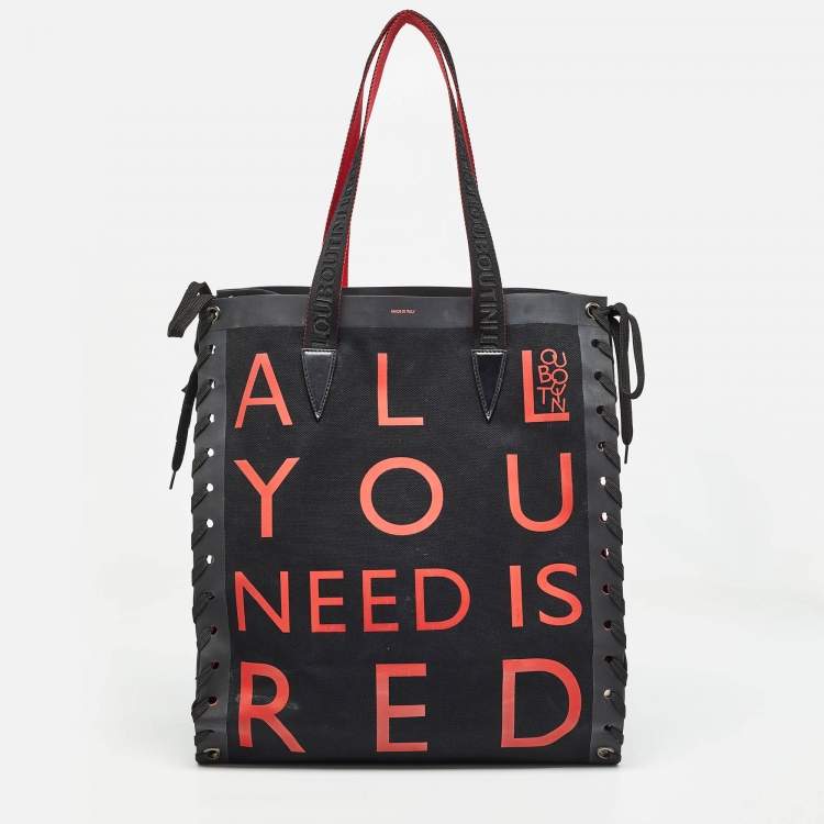 Pre Owned Christian Louboutin Black/Red Canvas Cabalace Tote