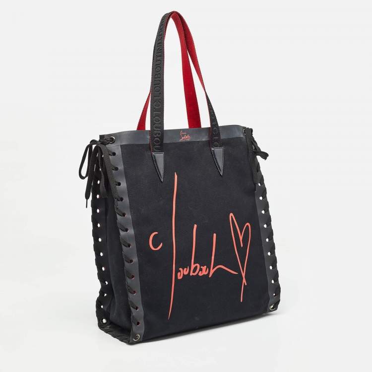 Pre Owned Christian Louboutin Black/Red Canvas Cabalace Tote