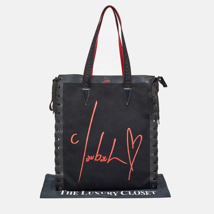 Pre Owned Christian Louboutin Black/Red Canvas Cabalace Tote