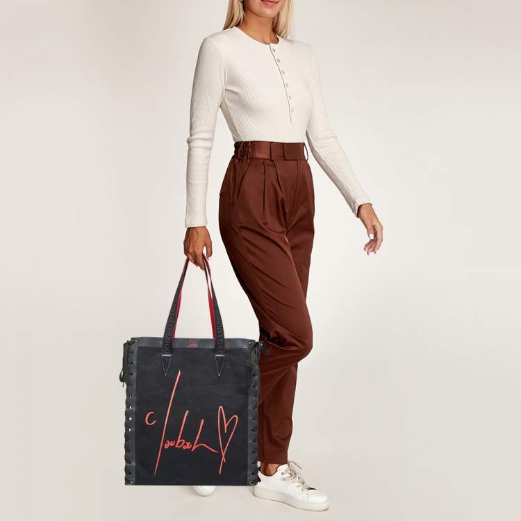 Pre Owned Christian Louboutin Black/Red Canvas Cabalace Tote
