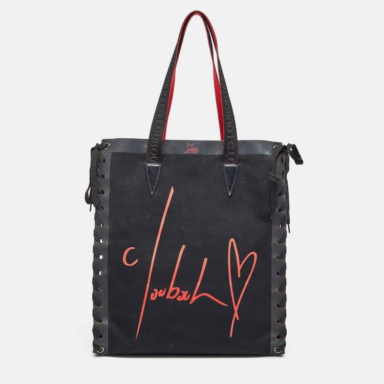 Pre Owned Christian Louboutin Black/Red Canvas Cabalace Tote
